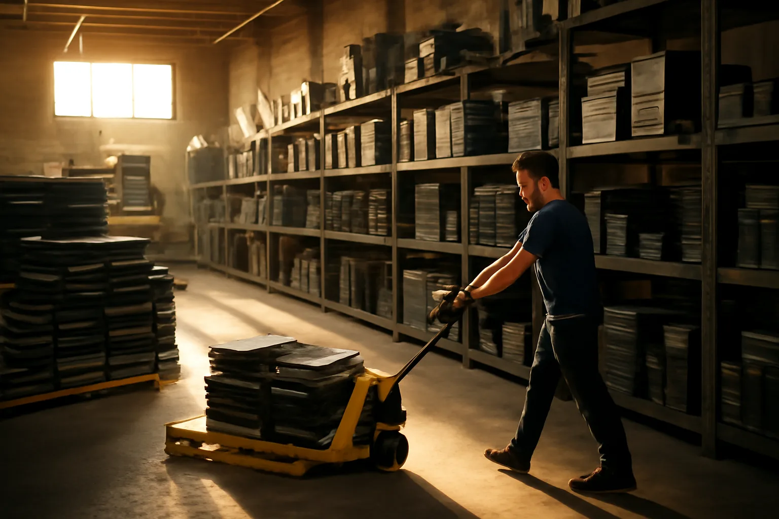 Arizona ITAD warehouse worker sorting e-waste electronics on industrial shelving