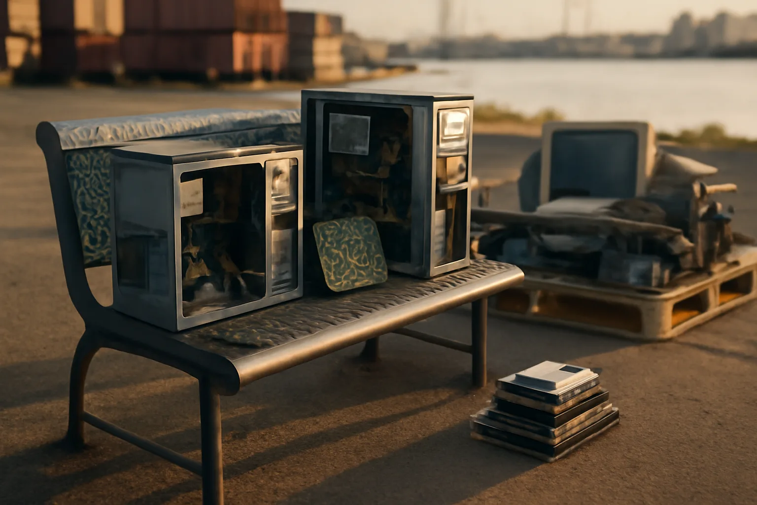 Hard drives and opened PCs on a bench for Delaware e-waste ITAD